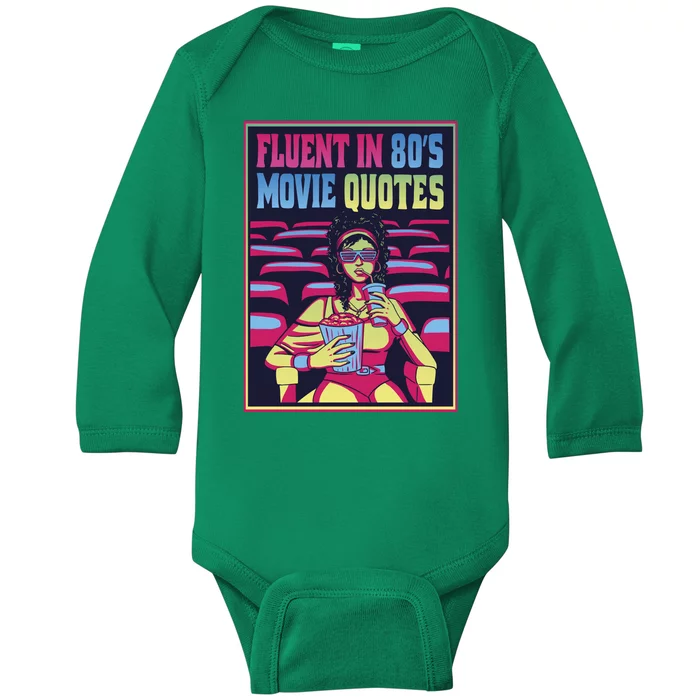 Fluent In 80s Movie Quotes Retro Baby Long Sleeve Bodysuit