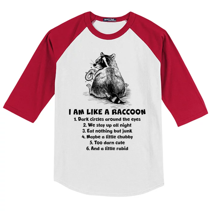 Funny I Am Like A Raccoon Kids Colorblock Raglan Jersey