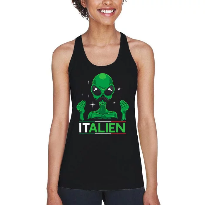 Funny Italian Alien Pun Italy Hand Gesture Women's Racerback Tank