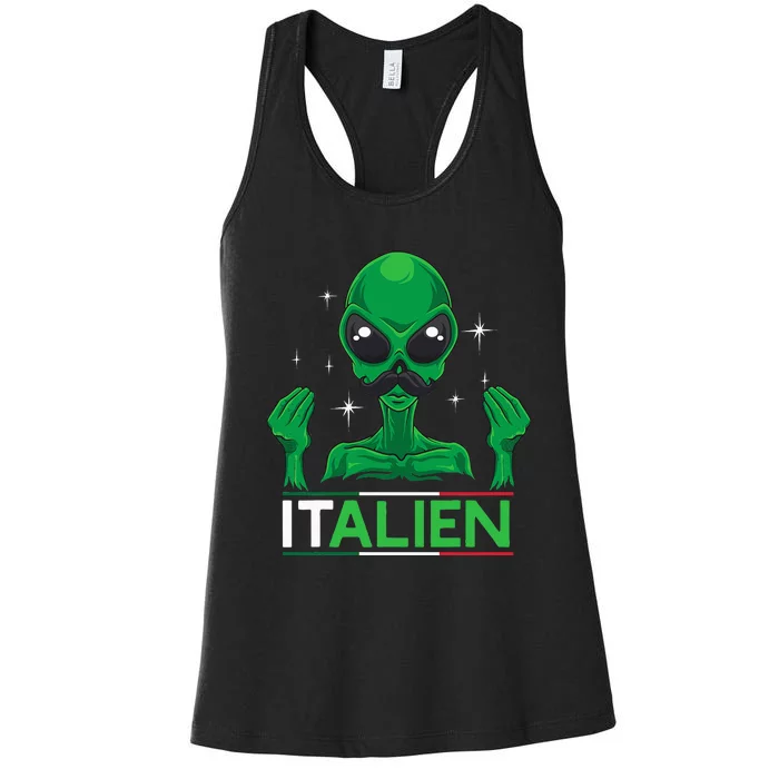 Funny Italian Alien Pun Italy Hand Gesture Women's Racerback Tank