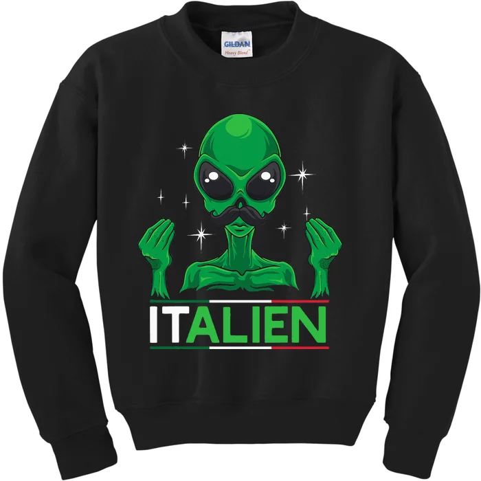 Funny Italian Alien Pun Italy Hand Gesture Kids Sweatshirt