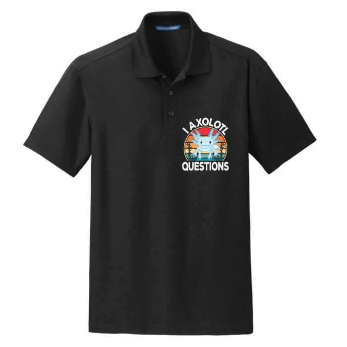 Funny I Axolotl Questions Cute Blue Axolotl Kawaii Retro Dry Zone Grid Performance Polo