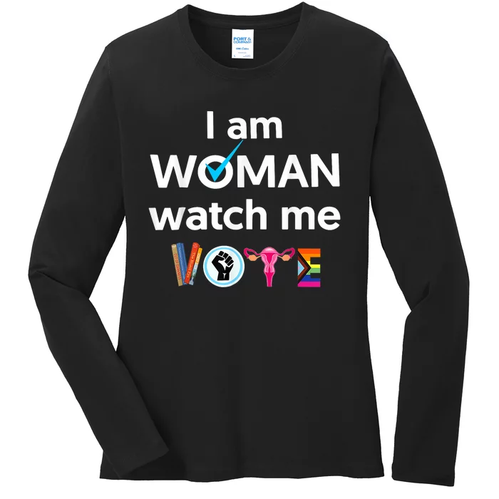 Funny I Am Woman Watch Me Vote Ladies Long Sleeve Shirt