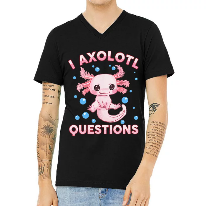 Funny I Axolotl Questions V-Neck T-Shirt