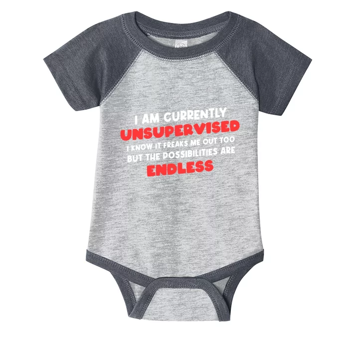 Funny I Am Currently Unsupervised I Know It Freaks Me Infant Baby Jersey Bodysuit