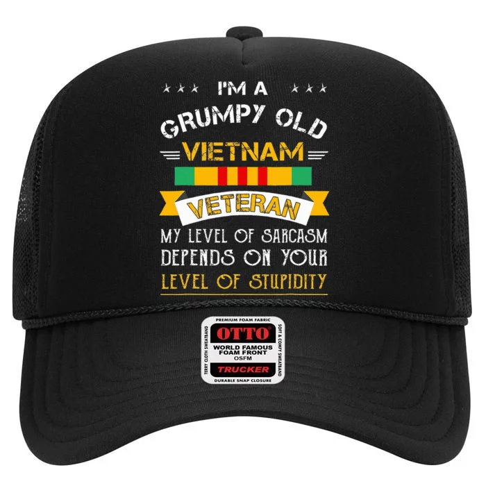 funny Im A Grumpy Old Vietnam Veteran High Crown Mesh Trucker Hat