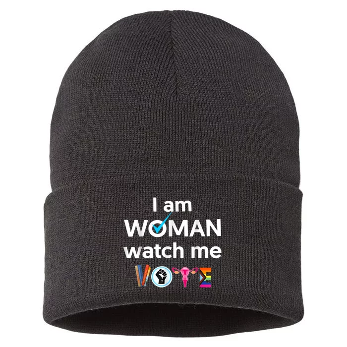 Funny I Am Woman Watch Me Vote Sustainable Knit Beanie