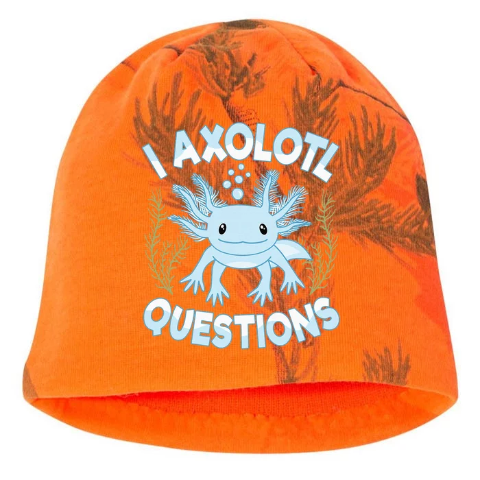 Funny I Axolotl Questions Cute Blue Axolotl Kawaii Kati - Camo Knit Beanie