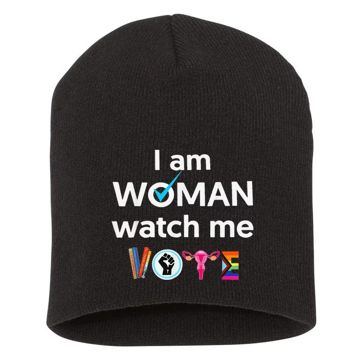 Funny I Am Woman Watch Me Vote Short Acrylic Beanie