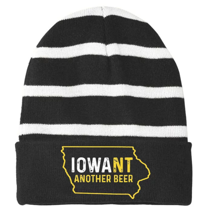 Funny Iowa Beer Distressed Iowa State Map Striped Beanie with Solid Band