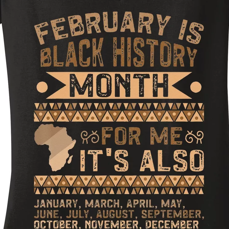 February Is Black History Month African American Women's V-Neck T-Shirt