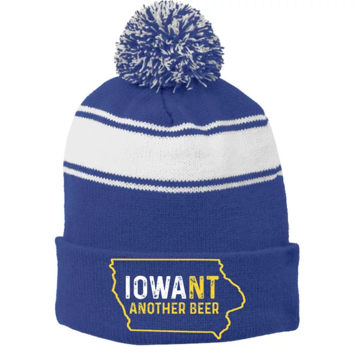 Funny Iowa Beer Distressed Iowa State Map Stripe Pom Pom Beanie