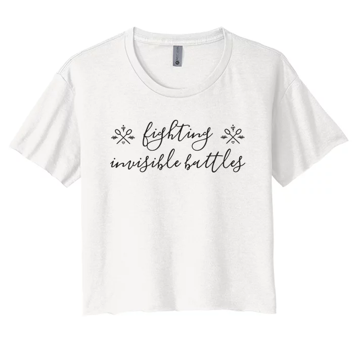 Fighting Invisible Battles Invisible Illness Awareness Women's Crop Top Tee