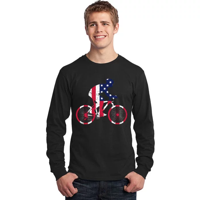 FUN INSPIRATIONAL . BICYCLIST AMERICAN FLAG BIKE FREEDOM Tall Long Sleeve T-Shirt