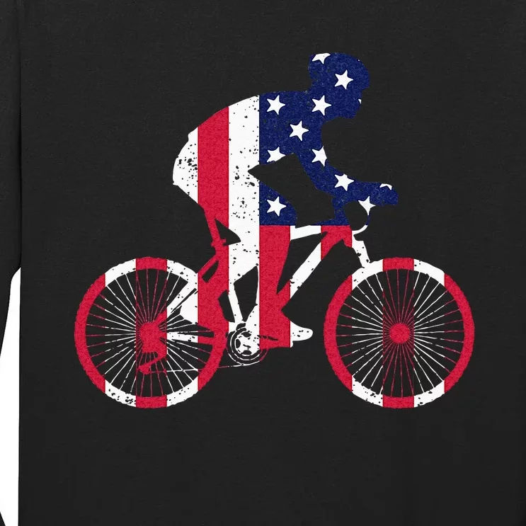 FUN INSPIRATIONAL . BICYCLIST AMERICAN FLAG BIKE FREEDOM Tall Long Sleeve T-Shirt