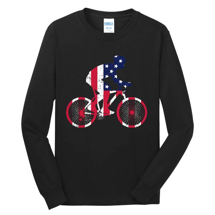 FUN INSPIRATIONAL . BICYCLIST AMERICAN FLAG BIKE FREEDOM Tall Long Sleeve T-Shirt