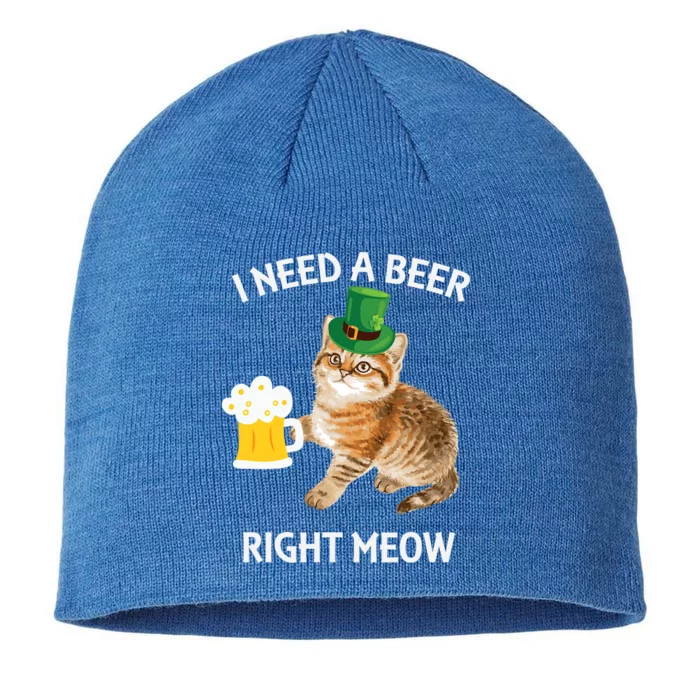 Funny Irish Beer Cat St Patricks Day Ing With Hat Gift 8 1/2in Sustainable Knit Beanie