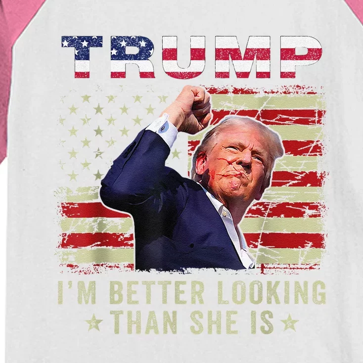 Funny IM Better Looking Than She Is Trump 2024 Usa Flag Kids Colorblock Raglan Jersey