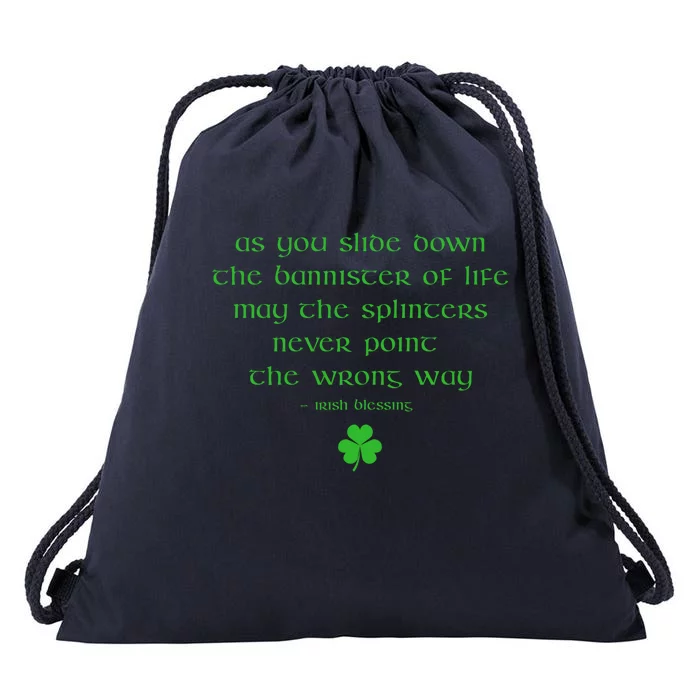 Funny Irish Blessing Quote Shamrock St Patricks Day Gift Drawstring Bag