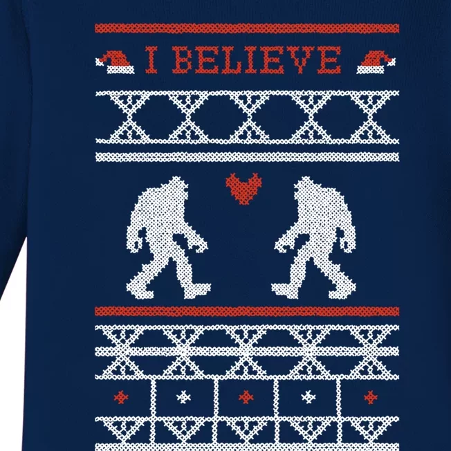 Funny I Believe Sasquatch Ugly Christmas Sweater Bigfoot Gift Baby Long Sleeve Bodysuit