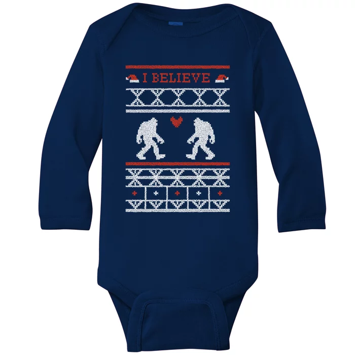 Funny I Believe Sasquatch Ugly Christmas Sweater Bigfoot Gift Baby Long Sleeve Bodysuit