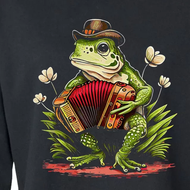 funny Irish Cottagecore Frog Playing Accordion Cropped Pullover Crew