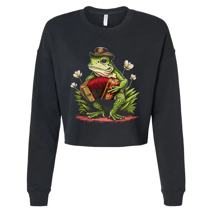 funny Irish Cottagecore Frog Playing Accordion Cropped Pullover Crew