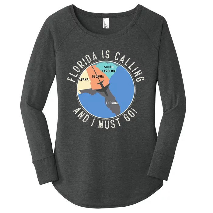 Florida Is Calling And I Must Go Florida Map Women's Perfect Tri Tunic Long Sleeve Shirt