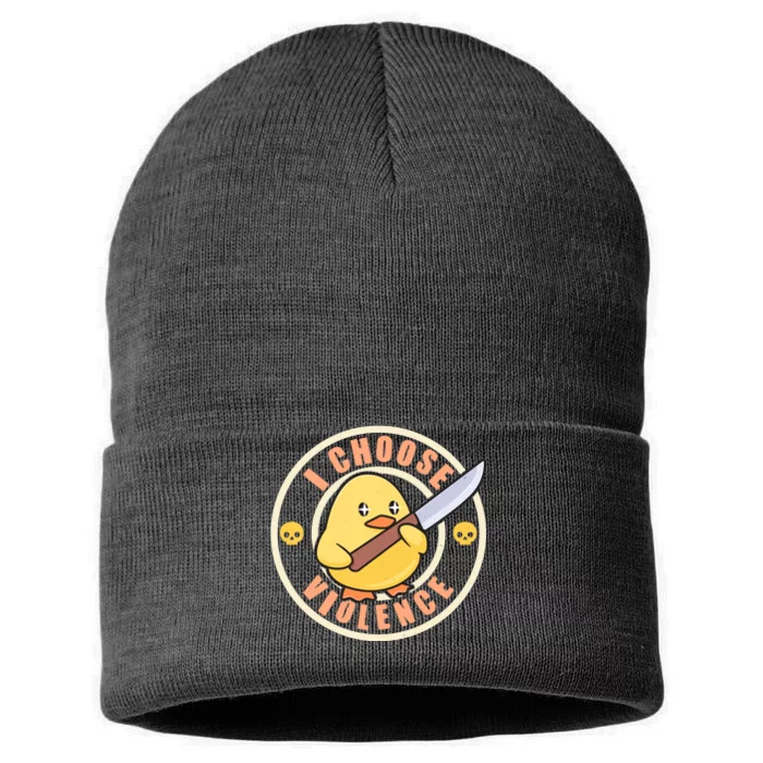 Funny I Choose Violence Baby Chick With Knife Sustainable Knit Beanie