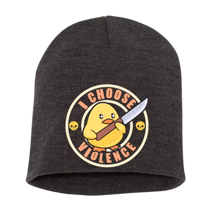 Funny I Choose Violence Baby Chick With Knife Short Acrylic Beanie