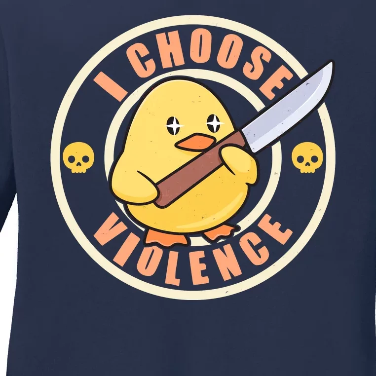 Funny I Choose Violence Baby Chick With Knife Ladies Long Sleeve Shirt