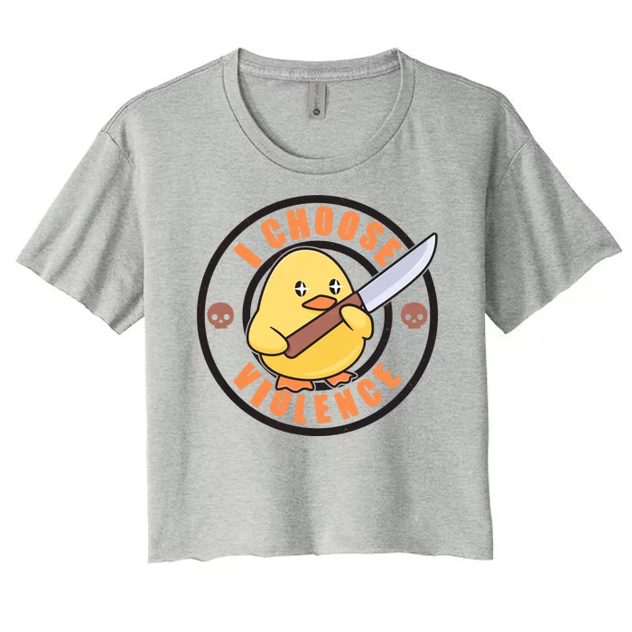 Funny I Choose Violence Baby Chick With Knife Women's Crop Top Tee