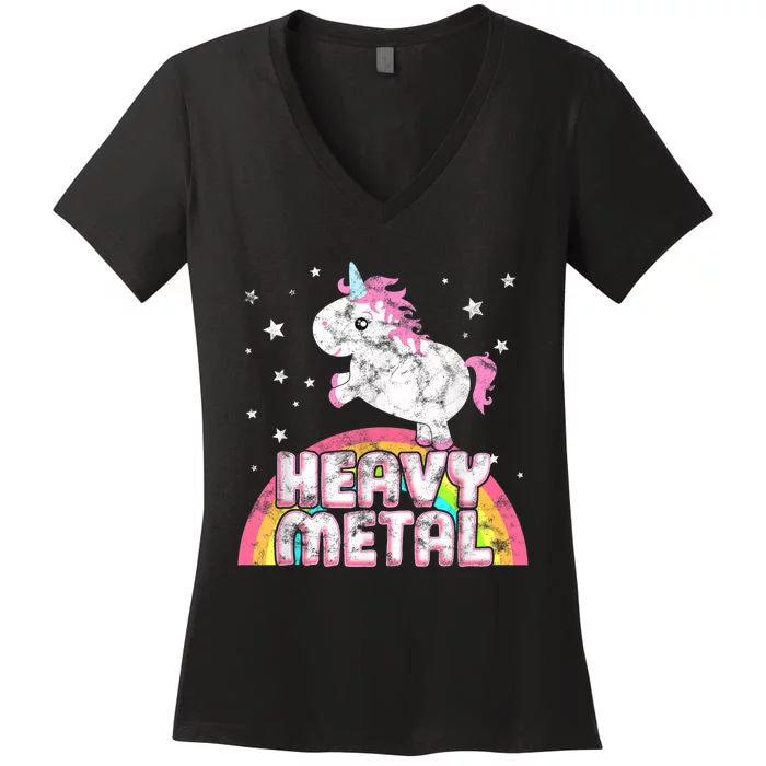 Funny Ironic Cool Unicorn Heavy Metal Music Festival Women's V-Neck T-Shirt