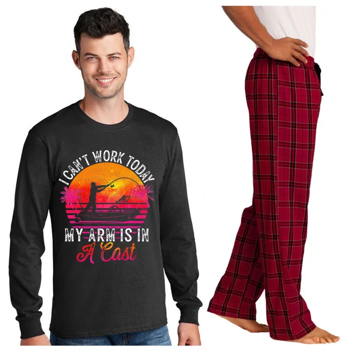 Fisherman I Cant Work Today My Arm Is In Cast Funny Fishing Long Sleeve Pajama Set