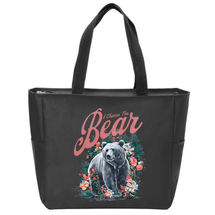 Floral I Choose The Bear Feminist Quote Zip Tote Bag