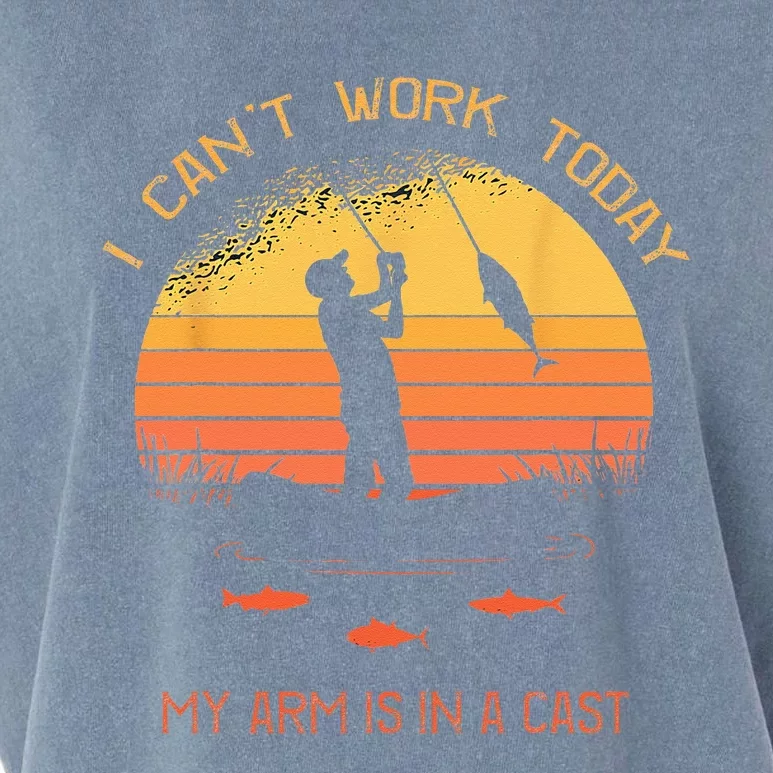 Fisherman I Cant Work Today My Arm In A Cast Funny Fishing Garment-Dyed Women's Muscle Tee