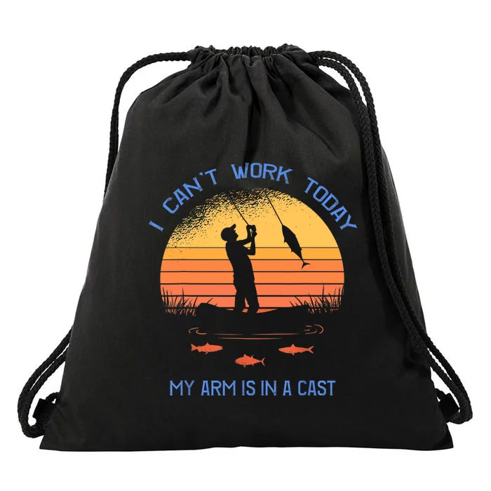 Fisherman, I can't work today my arm is in a cast, Funny Drawstring Bag