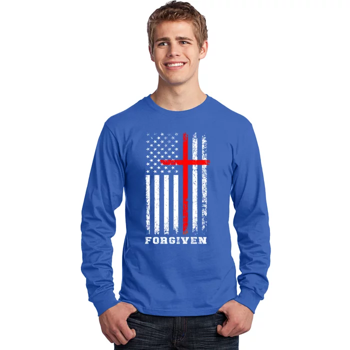 Forgiven Inspirational Christian Us Flag Gift Long Sleeve Shirt