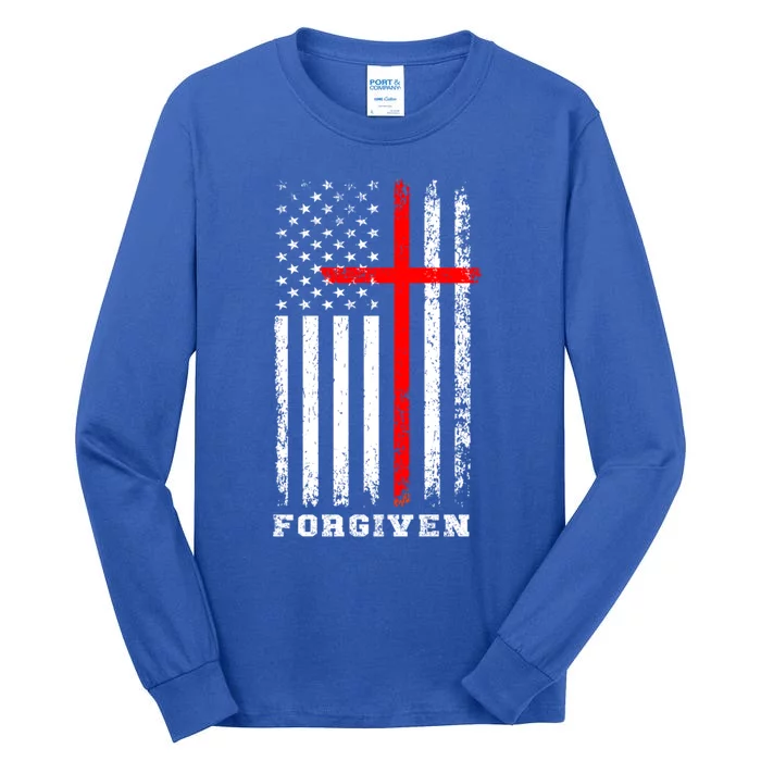 Forgiven Inspirational Christian Us Flag Gift Tall Long Sleeve T-Shirt