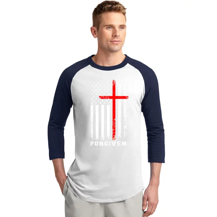 Forgiven Inspirational Christian Us Flag Gift Baseball Sleeve Shirt