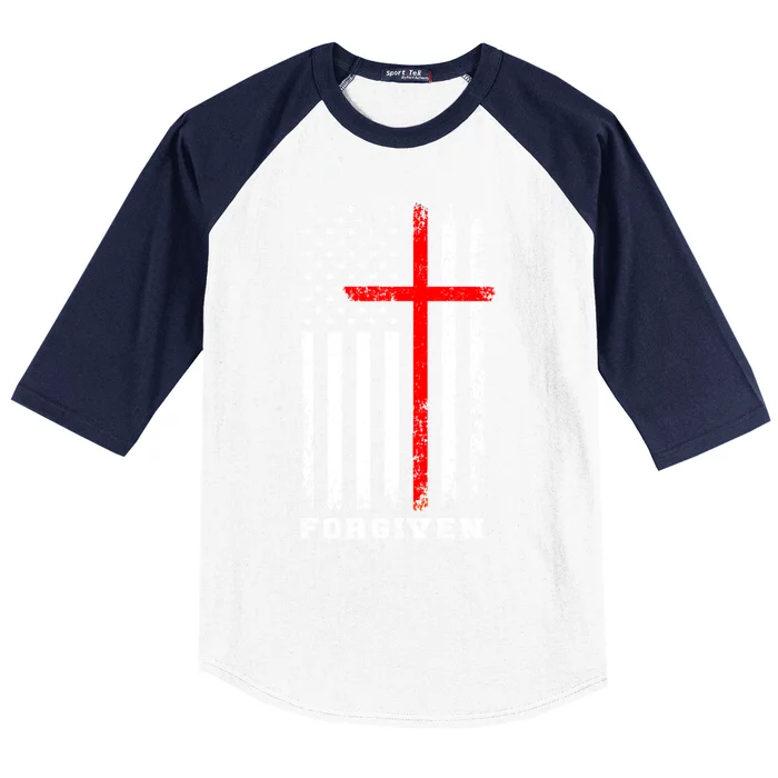 Forgiven Inspirational Christian Us Flag Gift Baseball Sleeve Shirt