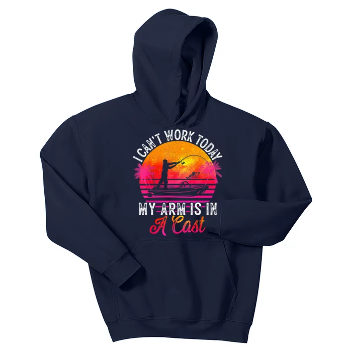 Fisherman I Can't Work Today My Arm Is In Cast Funny Fishing Kids Hoodie