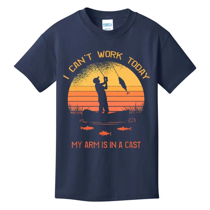 Funny I Can't Work Today My Arm Is In A Cast Shirt Funny Fly Fishing Meme Shirt Kids T-Shirt