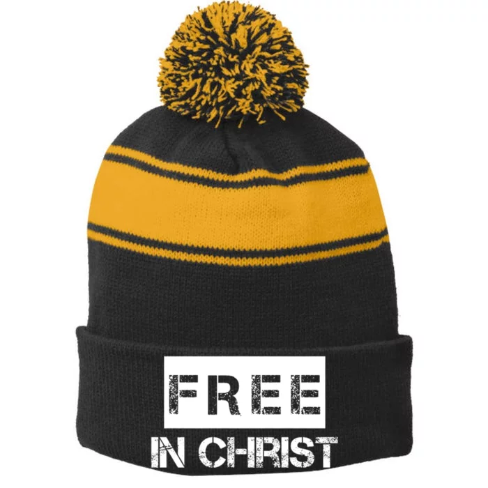 Free In Christ Christian Stripe Pom Pom Beanie