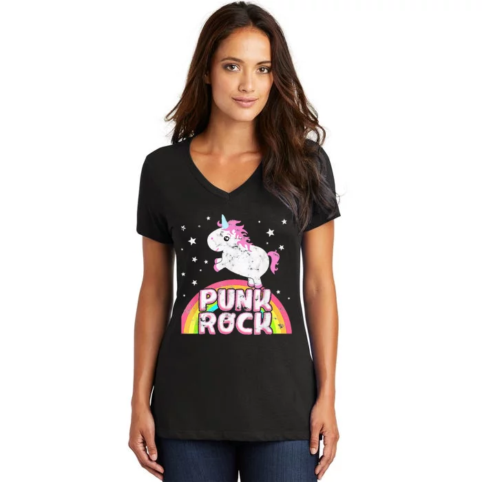 Funny Ironic Cool Unicorn Punk Rock Rap Music Festival Women's V-Neck T-Shirt