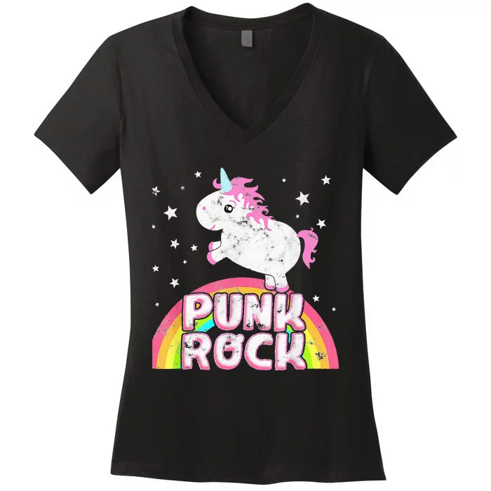 Funny Ironic Cool Unicorn Punk Rock Rap Music Festival Women's V-Neck T-Shirt