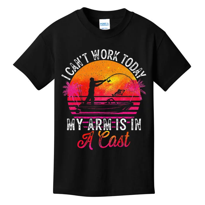 Fisherman I Cant Work Today My Arm Is In Cast Funny Fishing Kids T-Shirt