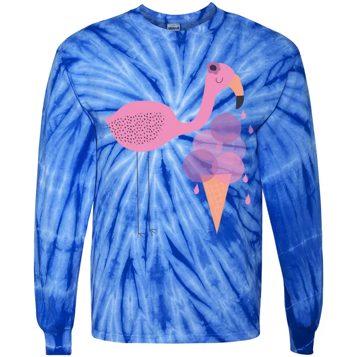 Flamingo Ice Cream Summer Vacay Party Beach Vibes Gift Tie-Dye Long Sleeve Shirt