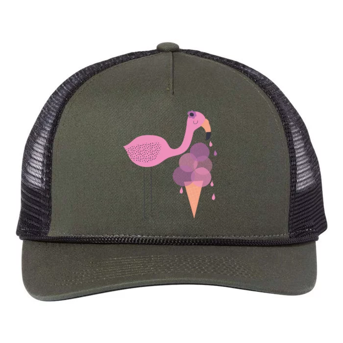 Flamingo Ice Cream Summer Vacay Party Beach Vibes Gift Retro Rope Trucker Hat Cap