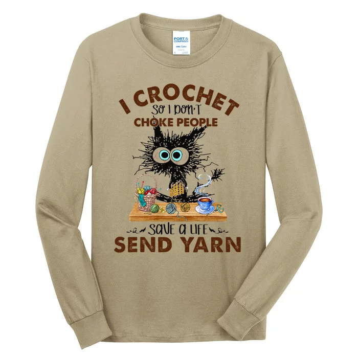 Funny I Crochet So I Dont Choke People Black Cat Tall Long Sleeve T-Shirt